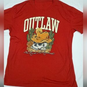 Outlaw Graphic T Shirt Red Skull Cowboy Hat Western Desert Unisex Tee Casual Str